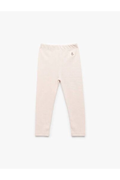 Koton Βαμβακερό ελαστικό στη μέση πλέξη ριμπ Basic μακρύ μπεζ κοριτσίστικο κα...