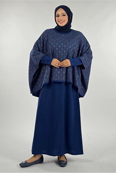 TRENDTESETTÜR KADIN LACİVERT DESENLİ PANÇO T 52381