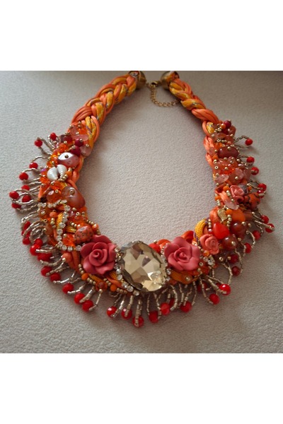 azra takı tasarım Handmade Authentic Design Natural Stone Short Orange Women's Necklace and Earrings Set