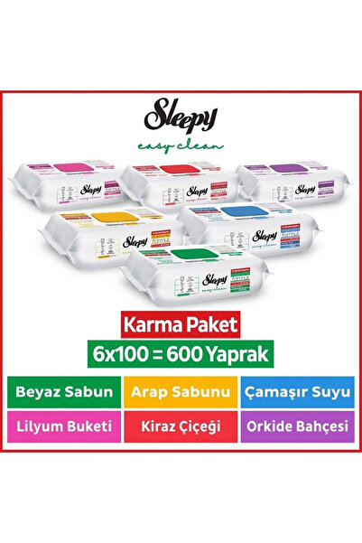 Sleepy Prosop și șervețel ușor de curățat pentru suprafețe, pachet mixt, 6x100