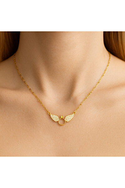 ATLASAKSESUARR قلادة من الفولاذ على شكل جناح ملاك من تيكباس