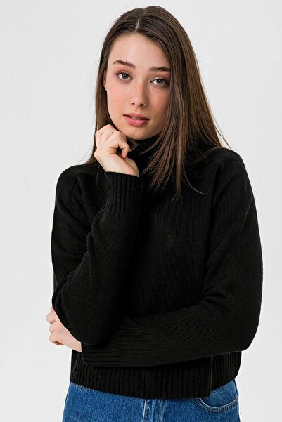 Miss Poem سترة سوداء متماسكة طويلة الأكمام