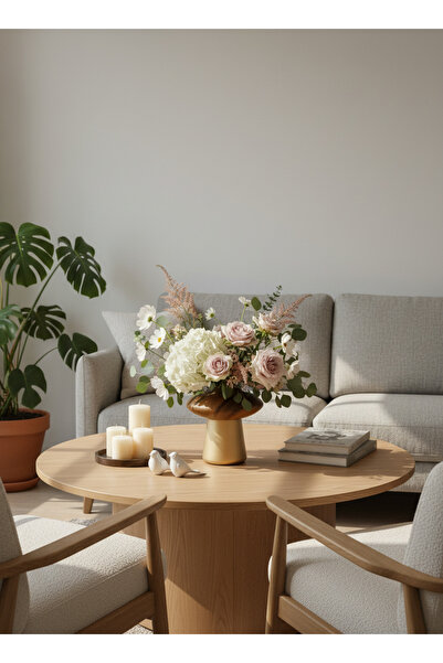 Living مزهرية سيراميك، لون بني وذهبي، 20 سم