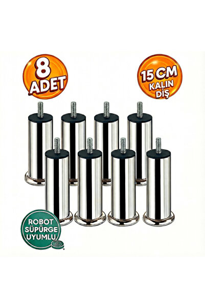 yuenze Baza Koltuk Kanepe Mobilya Ayağı Kalın Diş Metrik 3/8 Krom 15Cm 8 Adet...