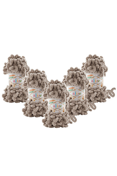 Alize ( 5 Adet ) Puffy El Örgü Ipliği 5'li Paket - 72 Açık Bej - 100 Gr. 9 Mt. Parmak Örgü Ipi