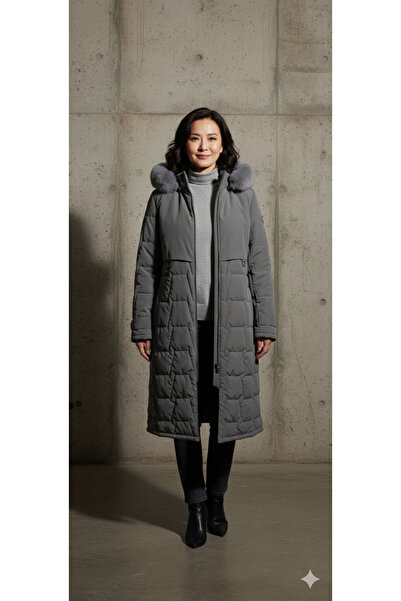 FATOSH KUTO NOVA KUMAŞ ARA BEDEN KALIN UZUN KADIN PALTO KABAN 110 CM