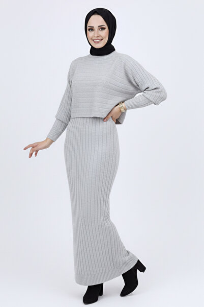 benguen Fitilli Jile Triko Takım Gri 4045