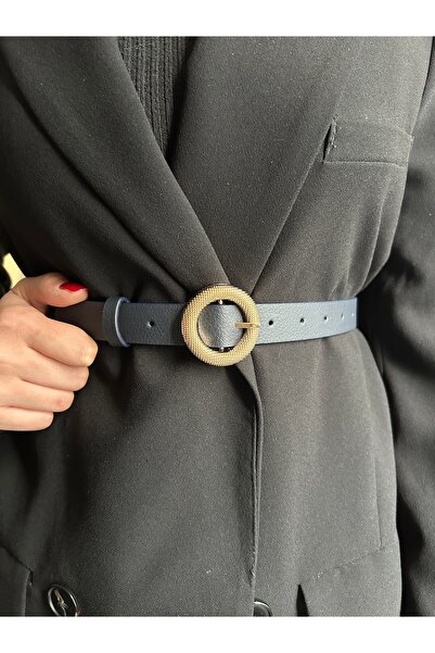 LİA KEMER Lush Serrated Round Patterned Women's Gold Buckle Belt Coat Belt Dress Belt Trouser Belt