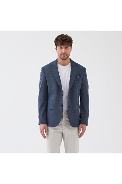 Frappoli Sarbello Men's Light Navy Blue Flexible Polyviscose Fabric Fully Lined Slim Fit Mono Collar Sports Blazer Jacket