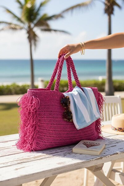ANJEA حقيبة يد مهدبة للشاطئ والاستخدام اليومي - محبوكة يدويًا