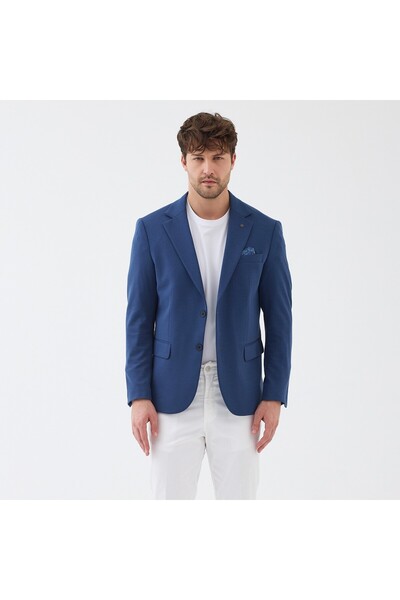 Frappoli Steel Combed Men's Navy Blue Flexible Stretch Fabric Cotton Blended Slim Fit Spring-Summer Sports Blazer Jacket