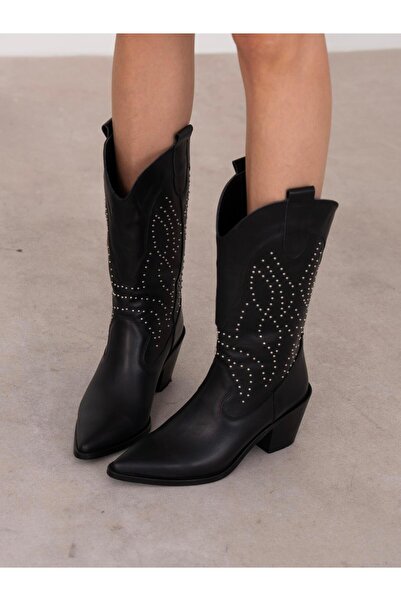 ECENİN BUTİĞİ Alvaro Silvery Black Genuine Leather Boots