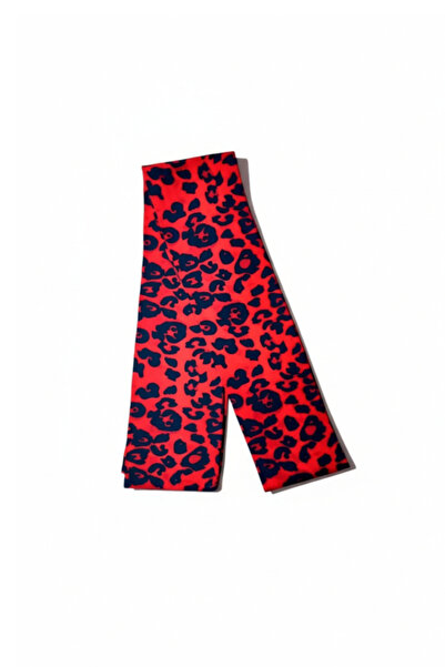 maia Kırmızı Leopar Desenli Viskon Fular – 100×7 cm – Enerjik Desen Vurgusu