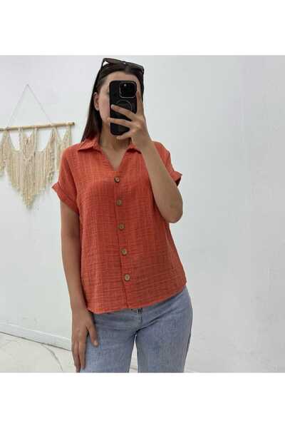 DALİAYILDIZ Women's Shirt Linen Short Sleeve