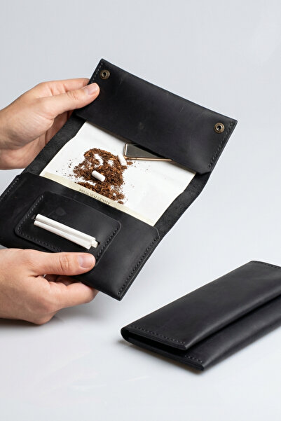 luvo GERÇEK DERİ TÜTÜN ÇANTASI İTALYAN DİKİŞ TÜTÜNLÜK SİYAH