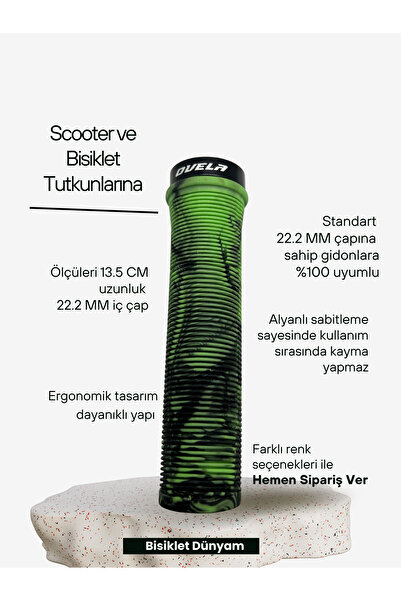 ovela Alyanlı Desenli Elcik 135MM/13.5CM Scooter & Bisiklet Uyumlu Yeşil/Siyah