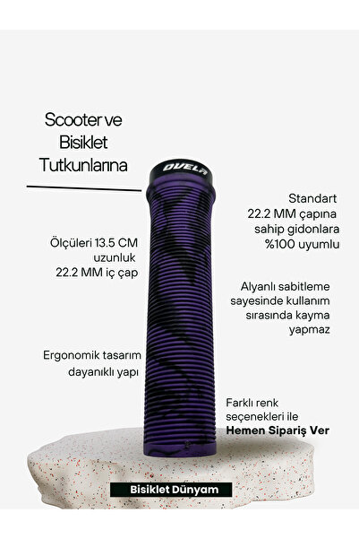 ovela Alyanlı Desenli Elcik 135MM/13.5CM Scooter & Bisiklet Uyumlu Mor/Siyah