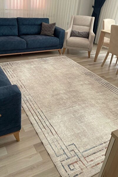 VOPTEKS Krem Halı Salon Halısı Makinede Yıkanabilir Halı Kaymaz Taban Halı