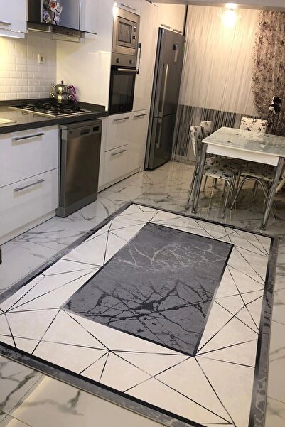 VOPTEKS Gri Halı Mutfak Halısı Makinede Yıkanabilir Halı Kaymaz Taban Halı