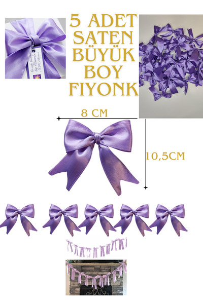 Miel De Secret 5 adet Büyük Saten fiyonk kurdele dekoratif süsleme hediye çey...
