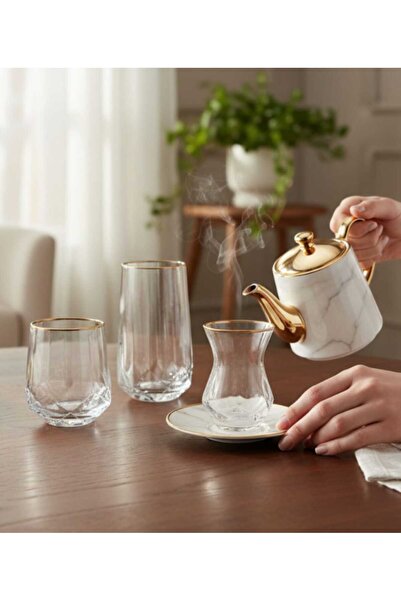 ariana sytle 24 Parça Lav Alya Yaldızlı Çay ve Meşrubat Seti