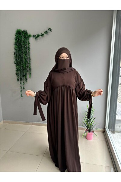 Yüsra Collection فستان ليزا من فيراس بتصميم تيسيتشر مع أكمام وربطة