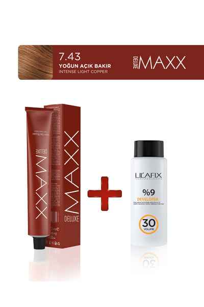 MAXX DELUXE Tüp Saç Boyası 60 ml 30V Oksidan 7.43 Yoğun Açık Bakır