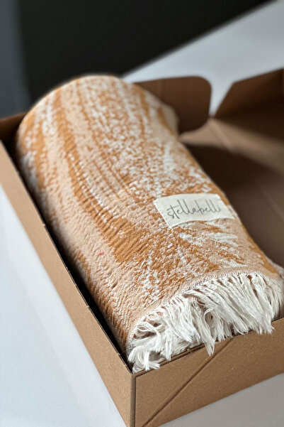 Stella Belli جاكار جاكار بيشتيمال 90x180 سم - 100% قطن، منسوج يدويًا بشراشيب، كريمي خردل