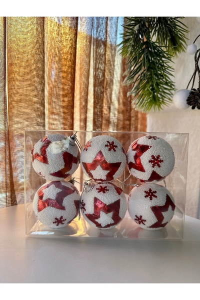 6 Adet Pvc Desenli Yılbaşı Top 6 cm