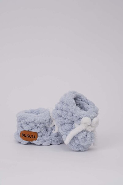 Bugula Yenidoğan Bebek Panduf 0-3M Beyaz Fiyonklu Gri Mavi Erkek Mevlüt Hediy...