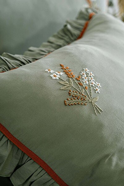 Çulha ADEL YEŞİL,%100 PAMUK, ÇİFT KİŞİLİK YIKAMALI NAKIŞLI NEVRESİM TAKIMI