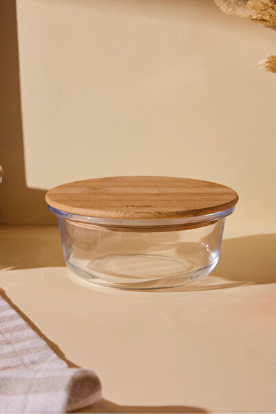 Perotti Locky Bamboo 390 ml Round Glass Storage Container