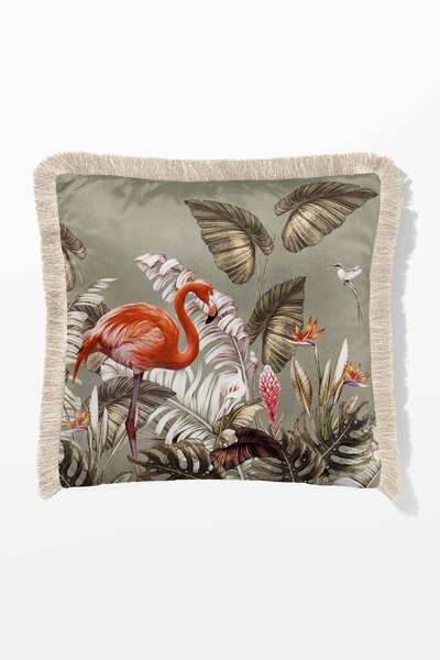 Pilloveland Saçaklı Kırlent Kılıfı Çift Taraflı 43*43 Cm - Flamingo