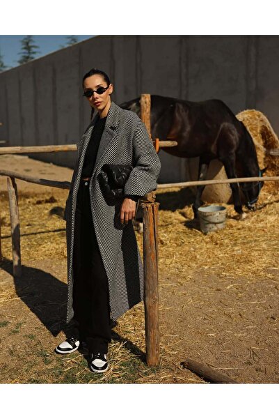 NURCAN KESKİN STORE Gray Black Herringbone Pattern Coat
