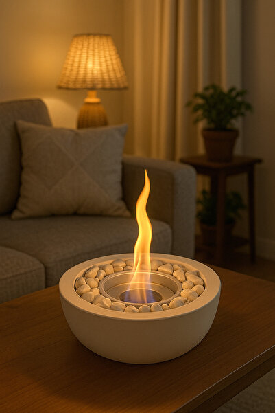 TKC HOME Beyaz Masaüstü Şömine El Yapımı ( 250 ml Bioethanol Yakıt Hediyeli )