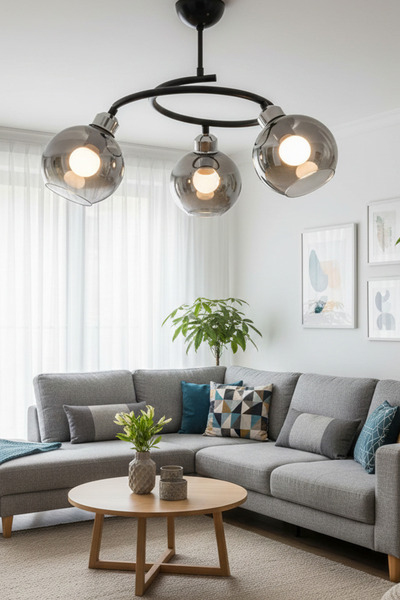 avimonaydınlatma MAVERA 3 LÜ FÜME CAMLI SİYAH PLAFONYER AVİZE OTURMA ODASI SALON YATAK ODASI