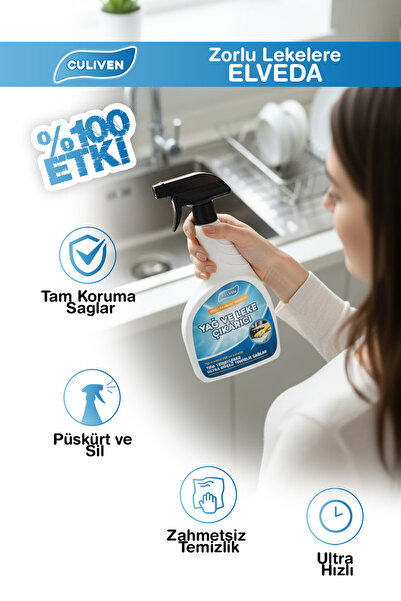 CULİVEN Ultra Güçlü Mutfak, Banyo ve Tüm Yüzeylerde Etkili Yağ Kir ve Leke Çıkarıcı