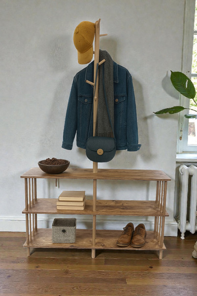 HESA Enorme Ahşap ayaklı Portmanto Askılık Atlantik Çam Desenli Kayın ağacı a...