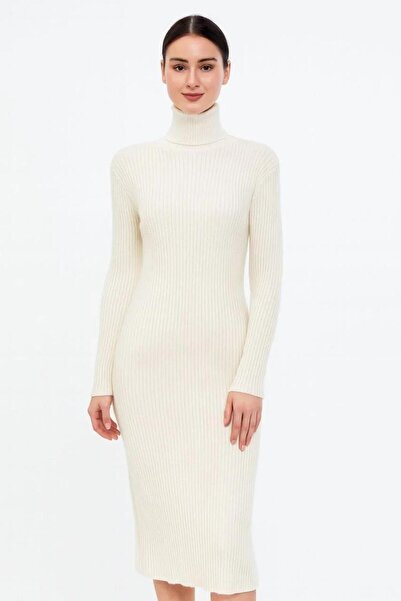 LUMİART Rochie de tricotat cu gât înalt pentru femei – țesut elastic lung mat...