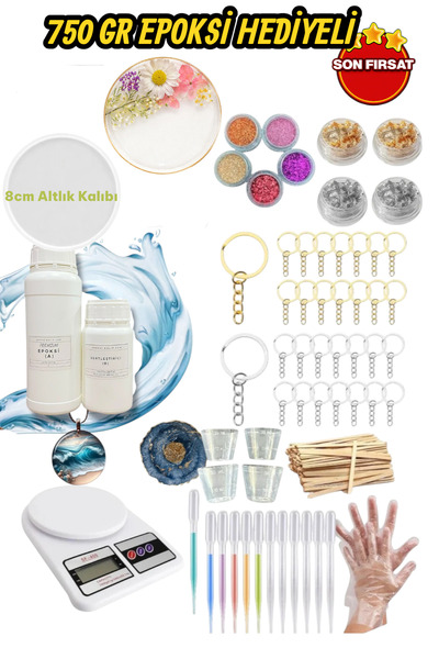 cnk craft shop Şeffaf Epoksi Reçine Epoksi Başlangıç Seti Kendi Işini Kur Hobi Seti Kendin Yap 750gr Epoksi HEDİYE