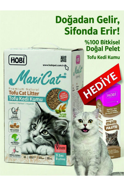 pawlox Maxicat %100 Bitkisel Pelet Tofu Kedi Kumu 8 Lt-Malt Paste Hediyeli