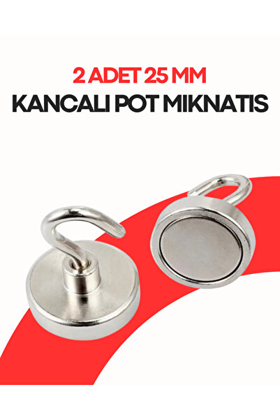 AYMAGNET 2 Adet 25mm Kancalı Pot Mıknatıs - Güçlü Neodyum Askı Kanca Mıknatıs...