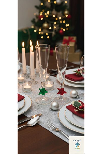 KACHKIRHOME Kadeh Şampanya Bardağı Star Model Yılbaşı Kokteyl Flüt Yıldız