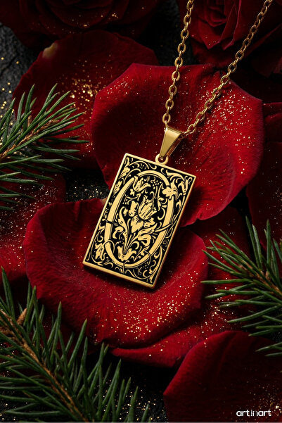 ArtinArt 316L Paslanmaz Çelik Monogram Vintage Harf Plaka Kolye • Hediye Kutu...