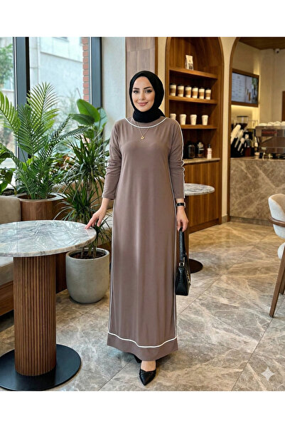 modamira Kadın Vizon Sandy Boydan Uzun Büyük Beden Tesettür Elbise