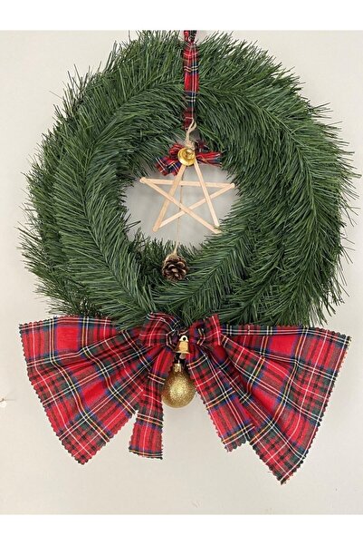 White Alamode زينة باب شجرة الصنوبر الاصطناعية والمنقوشة الخاصة بالعام الجديد