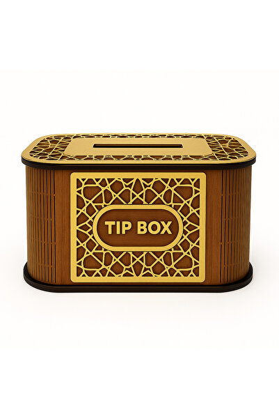 yenihayatdekorasyon Kilitli Ahşap kumbara Bahşiş Kutusu Gold Pleksi Kaplamalı...