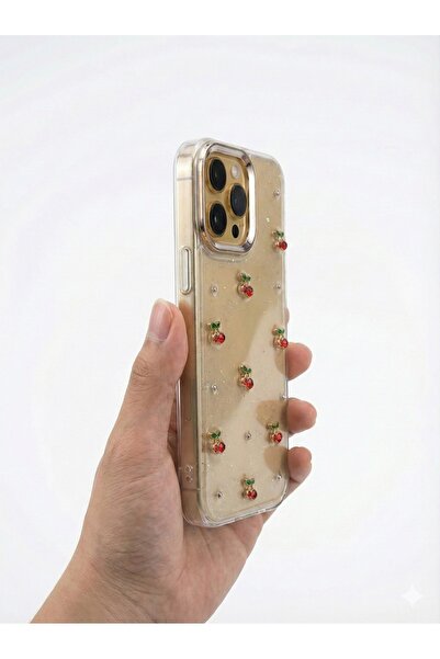 OSG iPhone 16 Pro Max Uyumlu Kiraz Desenli Titanyum Kamera Koruma Çerçeveli T...