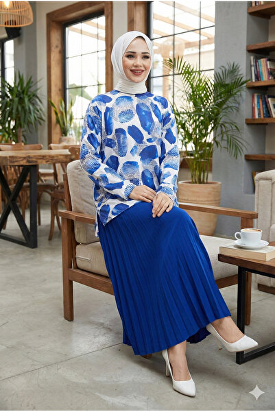 modamira kadın sandy saks mavi 2li etekli takım eteği piliseli ikil tesettür ...