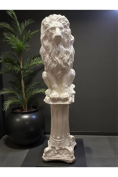 libre design Dekoratif İnci Beyaz Aslan ve Roma Sütun Set Ev Balkon Bahçe Dek...